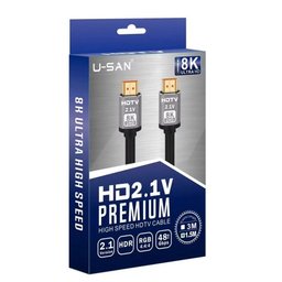 كابل يو سان اتش دي ام اي 2.1 فائق السرعة بدقة 8K بطول 1.5 متر للشاشات ومنصات الألعاب U-SAN HD2.1V Premium Ultra High Speed 8K HDMI Cable 1.5M