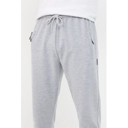 بنطلون رياضي رجالي قطعتين برباط كاحل وسحاب جيب - رمادي-كحلي Men's Ribbed Cuff Zipper Pocket Tracksuit Bottoms - 2-Pack - Grey-Navy