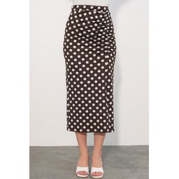 تنورة نسائية بنقاط بولكا بفتحة جانبية 8082 - بني Women's Polka Dot Slit Skirt 8082 - Brown