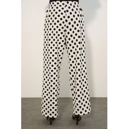 بنطلون نسائي واسع الساقين منقط 30116 - أبيض Women's Wide Leg Polka Dot Trousers 30116 - White