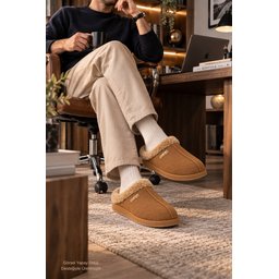 Muggo LAFONT شبشب رجالي شتوي مبطن بالفرو مريح - توباكو Muggo LAFONT Men's Winter Fur-Lined Comfortable Home Slippers - Tobacco