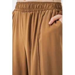 بنطلون نسائي واسع الساق بخصر مطاطي 30087 - لون توبا Women's Elastic Waist Wide Leg Trousers 30087 - Taba