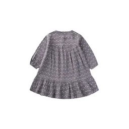 فستان أطفال من الموسلين بنقشة - رمادي دخاني (2-8 سنوات) Patterned Muslin Dress for Kids - Smoky Gray (2-8 Years)