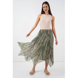 تنورة نسائية شيفون تُل غير متماثلة 8061 - لون Çağla Women's Asymmetrical Tulle Chiffon Skirt 8061 - Çağla Color