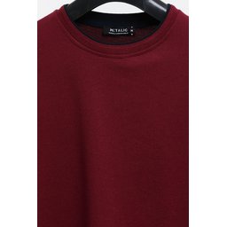 سويت شيرت رجالي ياقة دائرية مزدوجة بطبعة، قصة مريحة - عنابي Men's Burgundy Double Crew Neck Printed Standard Fit Sweatshirt
