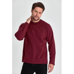 سويت شيرت رجالي مريح بقصة عادية وياقة دائرية مزدوجة - عنابي Men's Burgundy Double Crew Neck Standard Relaxed Fit Sweatshirt