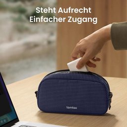 تومتوك - حقيبة ملحقات إلكترونية Light-T12 سعة 1 لتر - ازرق غامق مخطط Tomtoc Light-T12 Electronic Accessory Pouch Pro 1L Navy Blue Plaid