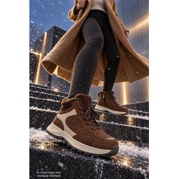 حذاء سنيكرز نسائي شتوي Muggo NORTEX فرو بسحاب ونعل سميك - بني Muggo NORTEX Fur Lined Zipper Thick Sole Lace-up Winter Women's Sneaker Boots - Brown