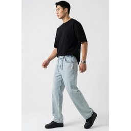 بنطلون جينز رجالي بقصة مريحة Baggy 30075 - أزرق Men's Relaxed Fit Baggy Jeans 30075 - Blue