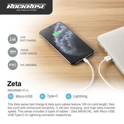 كيبل RR Zeta AM بطول 1 متر – Micro USB – أبيض RR Zeta AM 1M WHT MICRO