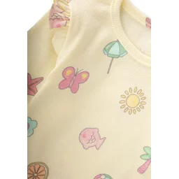 طقم سالوبيت أطفال مزخرف بكشكشة - أصفر (0-2 سنة) Patterned Ruffled Baby Bodysuit Set - Yellow (0-2 Years)