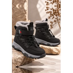 حذاء ثلج للأطفال Muggo TUNDY للجنسين مبطن بالفرو مع فيلكرو وأربطة - أسود Muggo TUNDY Unisex Kids' Fur-Lined Snow Boot with Hook-and-Loop and Laces - Black
