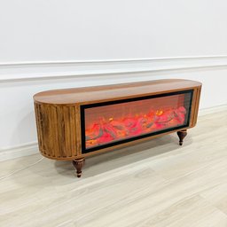 ميز شاشة تركي فاخر باللون البني الخشبي الطبيعي Turkish Luxury Natural Wood TV Stand