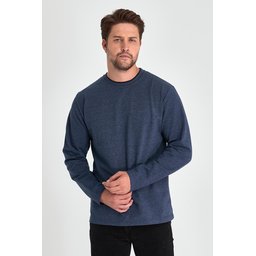 سويت شيرت رجالي بقصة مريحة وياقة دائرية مزدوجة - نيلي Men's Indigo Double Crew Neck Standard Relaxed Fit Sweatshirt