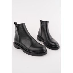 حذاء تشيلسي رجالي Muggo DRAKO من الجلد الطبيعي بسحاب مزدوج - أسود Muggo DRAKO Genuine Leather Double Zipper Men's Chelsea Boots - Black