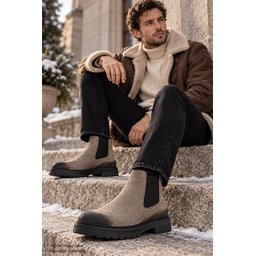 بوت تشيلسي رجالي Muggo BRAWN جلد طبيعي عتيق بنعل سميك - رملي Muggo BRAWN Men's Genuine Leather Vintage Toe Elastic Thick Sole Chelsea Boots - Sand