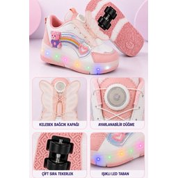 Muggo COLOURFUL حذاء رياضي أطفال بعجلات وإضاءة LED - بودرة Muggo COLOURFUL Kids' Light-Up Roller Sneaker - Powder