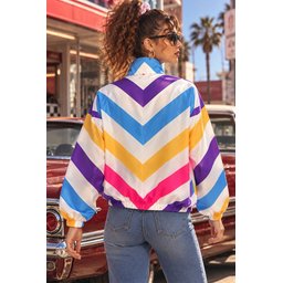 جاكيت بومبر نسائي بنقشة هندسية - متعدد الألوان 0781 Women's Geometric Pattern Bomber Jacket 0781 - Multicolor
