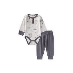 طقم سالوبيت أطفال بنقشة - 0-2 سنة - لون حجري Patterned Baby Bodysuit Set - 0-2 Years - Stone Color