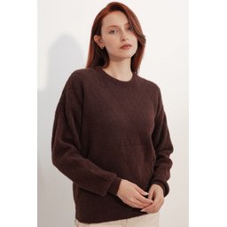 كنزة نسائية بنمط واسع (Oversize) بنقشة - 15970 - بني Women's Patterned Oversize Sweater 15970 - Brown