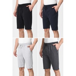 شورت رجالي 4 قطع بخصر مطاطي وقصة عادية - أسود، كحلي، رمادي، أنثراسيت Men's Regular Fit Elastic Waist Side Pocket Shorts 4-Pack - Black, Navy, Grey, Anthracite