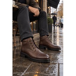 حذاء MUGGO ORVEN رجالي كلاسيك كاجوال برباط من الجلد الطبيعي - بني MUGGO ORVEN Men's Genuine Leather Lace-Up Classic Casual Boots - Brown