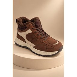 حذاء سنيكرز نسائي شتوي Muggo NORTEX فرو بسحاب ونعل سميك - بني Muggo NORTEX Fur Lined Zipper Thick Sole Lace-up Winter Women's Sneaker Boots - Brown