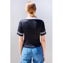 بلوزة تريكو بولو أساسية 4320 - أسود 4320 Polo Neck Basic Knit Blouse - Black