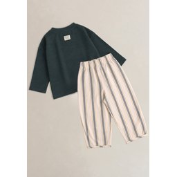 طقم مخطط موسمي للأطفال 2-10 سنوات - أخضر بترولي Seasonal Striped Kids' Set 2-10 Years - Petrol Green