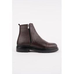حذاء تشيلسي رجالي شتوي MUGGO DRAKO جلد طبيعي بسحاب مزدوج - بني MUGGO DRAKO Men's Genuine Leather Double Zipper Winter Chelsea Boots - Brown