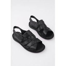 صندل Muggo Charles رجالي جلدي طبي مريح أسود Muggo Charles Men's Genuine Leather Orthopedic Comfortable Soft Sole Sandals - Black
