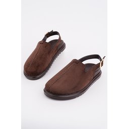 صندل نسائي Muggo BUCKLE من الجلد السويدي، مريح، مغلق من الأمام، بإبزيم قابل للتعديل - بني Muggo BUCKLE Suede Leather Adjustable Buckle Casual Closed Toe Women's Sandals - Brown