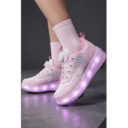 Muggo FLOW حذاء رياضي للأطفال بعجلات وإضاءة LED - وردي Muggo FLOW Kids' Light-Up Roller Sneaker Sports Shoes - Pink