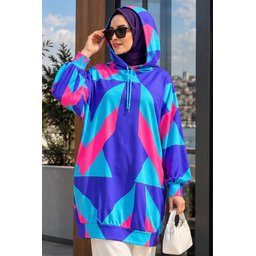 فستان سويت شيرت اوفر سايز 4125 - أزرق ملكي 4125 Oversize Sweatshirt Dress - Royal Blue