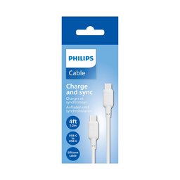 فيلبس DLC6541CW/00 كيبل شحن ومزامنة Type-C to Type-C قدرة 60W يدعم PD Philips Sync & Charge Cable DLC6541CW/00 C to C 1.2M, Max 3A Silicon wrapped, 60W - White