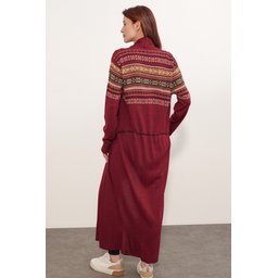 جاكيت كارديجان تريكو طويل 15690 - خمري 15690 Long Knitted Cardigan - A.Bordo