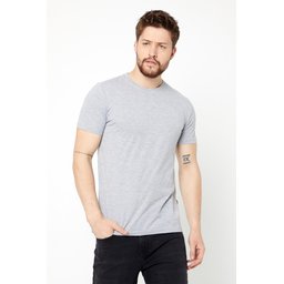 تي شيرت رجالي قطن 100% بقصة عادية وياقة دائرية - رمادي Men's 100% Cotton Regular Fit Crew Neck Basic T-Shirt - Grey