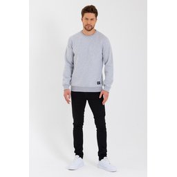 سويت شيرت رجالي بياقة دائرية وتفاصيل ملصق داخلي مبطن بالقطن - رمادي Men's Crew Neck Sweatshirt with Label Detail, Cotton Lined - Grey