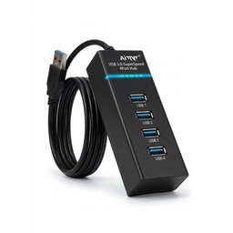موزع منافذ HUB احترافي فائق السرعة باربعة منافذ USB 3.0 السريعة مع كابل طويل 1.2 متر وحماية متقدمة للأجهزة وحواسيب الألعاب AITNT 4-Port SuperSpeed USB 3.0 Hub - 1.2M Cable Professional Multiport Adapter for PC, PS4, Xbox, and Laptops