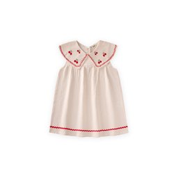 فستان موسلين مطرز للأطفال 2-5 سنوات - لون طبيعي Muslin Embroidered Dress for Girls 2-5 Years - Natural