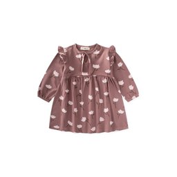 فستان أطفال موسمي بنقشة زهرة التوليب النحاسية (1-7 سنوات) Kids' Seasonal Dress with Copper Tulip Pattern (1-7 Years)