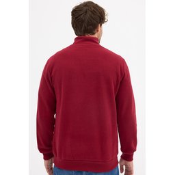 سويتشيرت رجالي قطن برقبة قائمة بسحاب نصفي، قصة عادية، لون خمري Men's Burgundy Standard Fit Cotton Half-Zip Stand Collar Sweatshirt