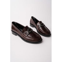 حذاء لوفر نسائي MUGGO ARVEN يومي بتفاصيل حجرية وإبزيم معدني - بني MUGGO ARVEN Women's Daily Loafer Shoes with Stone Details & Metal Buckle - Brown