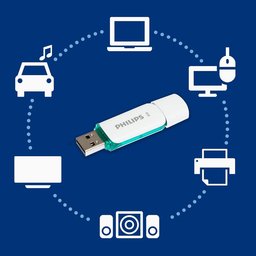 فلاش ميموري فيليبس سنو Snow بسعة 8GB وواجهة USB 2.0 باللون الأبيض والأخضر مع غطاء حماية ومؤشر LED Philips Snow USB Flash Drive 8GB USB 2.0 – Spring Green