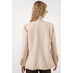 جاكيت بليزر نسائي بيج فضفاض بزر واحد 0749 Women's Single Button Oversize Blazer Jacket 0749 - Beige