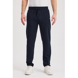 بنطلون رياضي رجالي كاجوال أزرق كحلي بسحاب وجيوب وتطريز Men's Navy Casual Tracksuit Bottoms with Zipper Pockets & Embroidery
