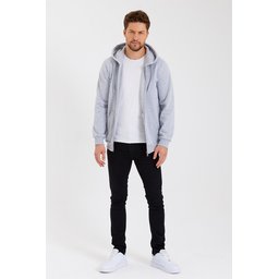 METALIC سترة رجالية بغطاء رأس وسحاب، رمادي، بجيوب كانجارو وبطانة قطنية METALIC Men's Gray Hooded Zipper Cardigan with Kangaroo Pockets and Cotton Lining