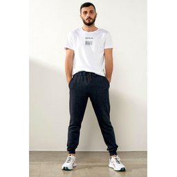بنطلون رياضي جوغر رجالي بقصة سليم فيت مبطن بالصوف - كحلي Men's Navy Slim Fit Fleece Lined Jogger Sweatpants