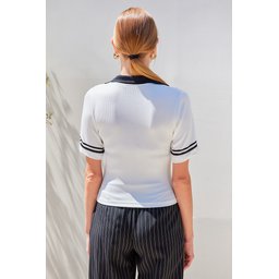 بلوزة تريكو بولو أساسية 4320 - أبيض 4320 Basic Polo Neck Knit Blouse - White