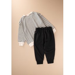 طقم سويت شيرت مخطط للأطفال 2-8 سنوات - أسود مخطط Striped Sweatshirt Set for Kids 2-8 Years - Black Striped